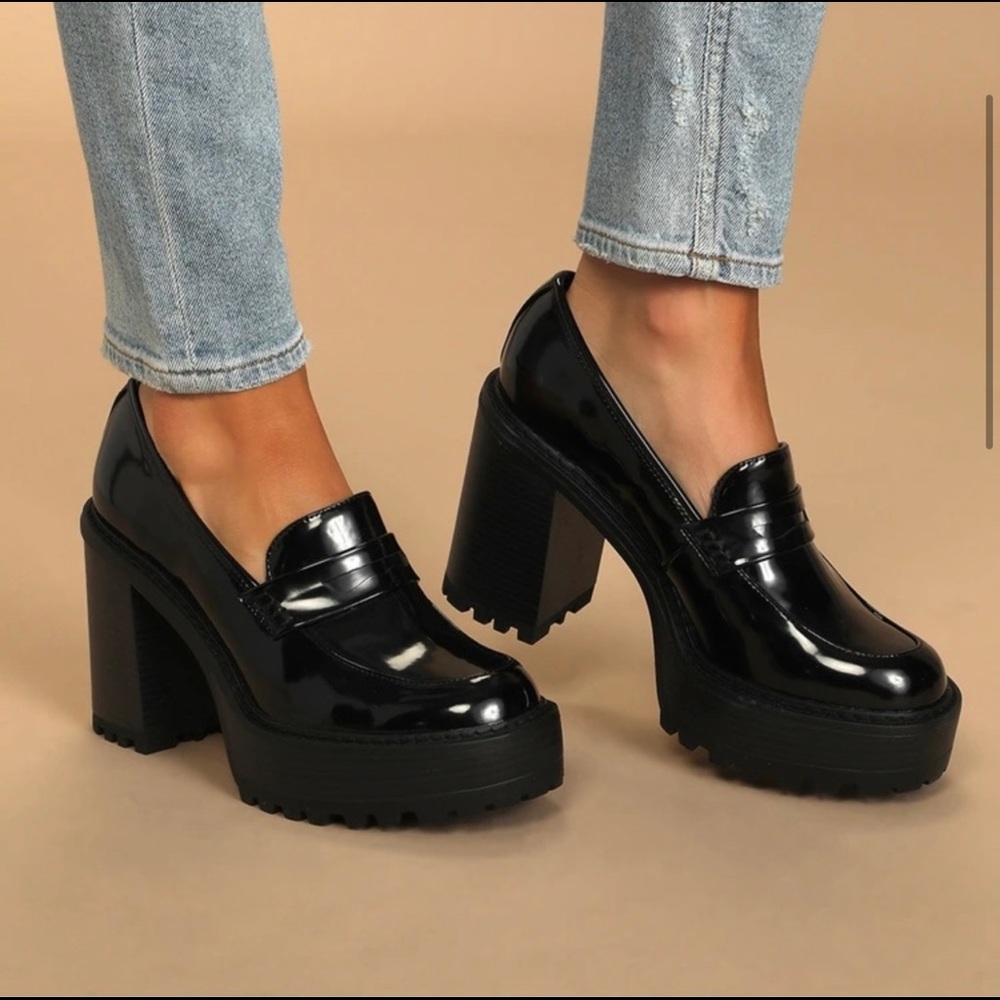 Madden Girl Kassidy Patent Platform Loafer Black size 9
